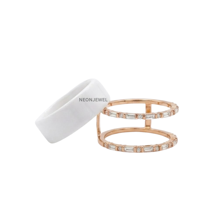 Baguette Cut CZ Oura Ring Cover Set | Dual Border Smart Ring Enhancer Bands | Sparkly Eternity Smart Ring Protector