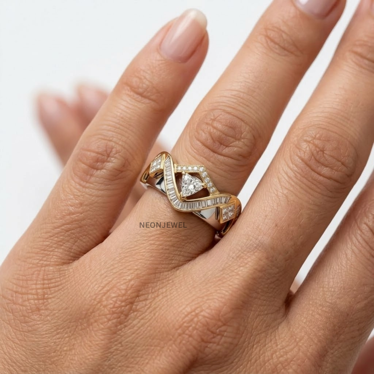 Trillion Cut Moissanite Smart Ring Cover • Geometric Baguette & Square Diamond Ring Guard • Architectural Protector Jacket for Tech Rings