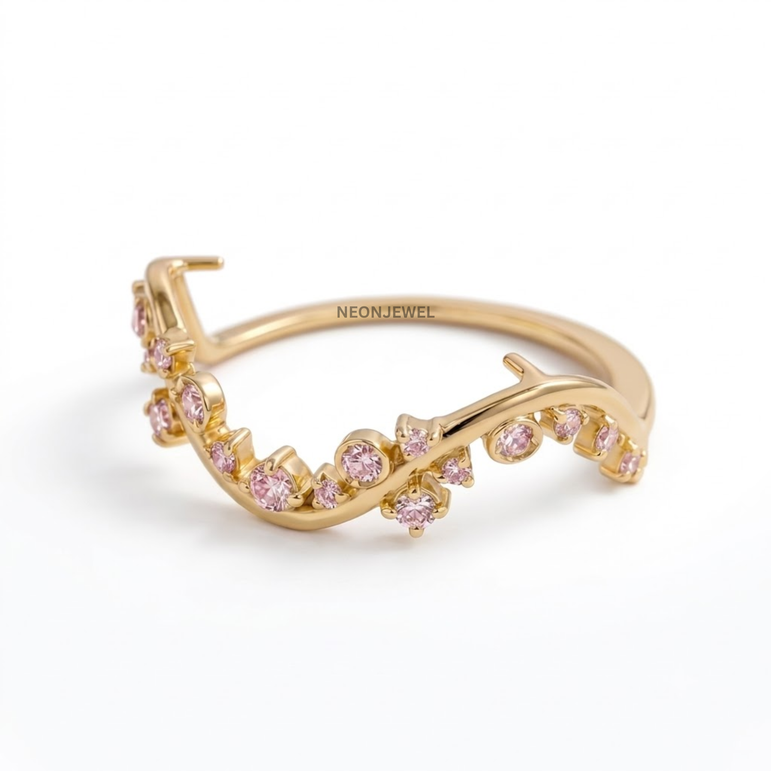 14K Gold Filled Vine Oura Ring Cover | Floral Pink Crystal Smart Ring Protector | Delicate Nature-Inspired Oura Ring Wrapper