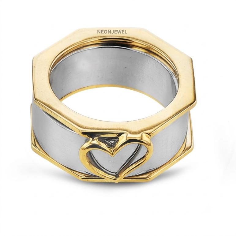 Geometric Smart Ring Cover | Hexagon Outer Frame Smart Ring Protector Jacket | Gold Open Heart Ring Enhancer Band | Minimalist Silver Statement Ring Guard