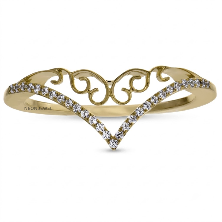 Tiara Smart Ring Cover, Chevron V-Shape Filigree Tracker Shield, Crown Diamond Accent Ring Guard, Two-Tone Decorative Tech Jewelry Sleeve