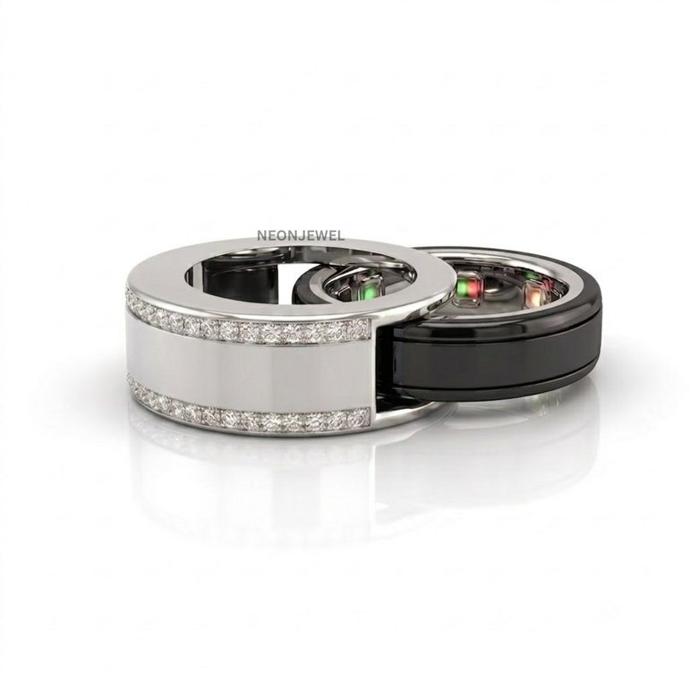 Luxury Double Row Pavé Oura Ring Cover | Gold Diamond Eternity Smart Ring Shield | Minimalist Glam Oura Ring Protector Sleeve