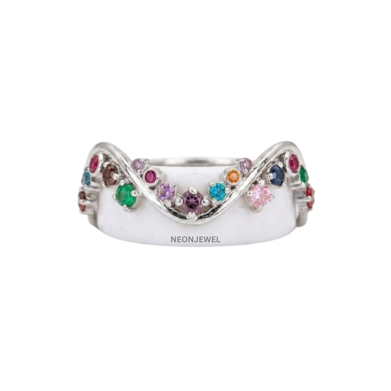 Rainbow Gemstone Oura Ring Cover | Gold Wavy Vine Smart Ring Protector & Guard
