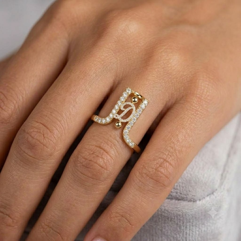 Crystal Initial D Ring Guard for Smart Ring • Gold Custom Monogram Smart Ring Cover • Pave Diamond Letter D Ring Protector