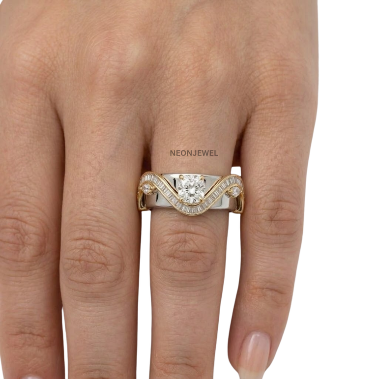 Cushion Cut Moissanite Smart Ring Cover • Gold Wave Baguette Ring Guard • Elegant Protector Jacket for Tech Rings