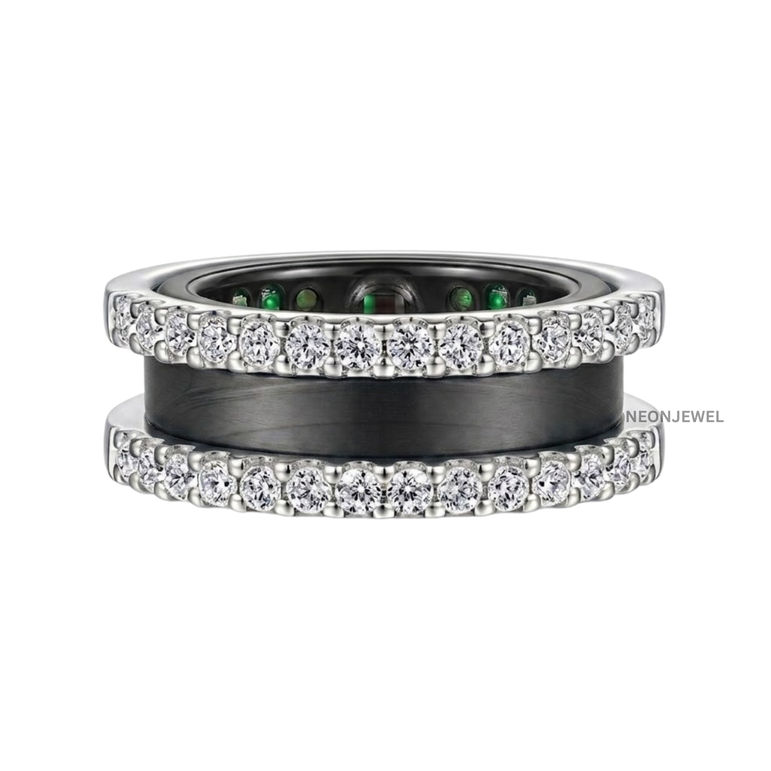 Double Row Moissanite Ring Enhancer Gold, Dual Band Ring Guard for Smart Rings, Sparkling Eternity Stackable Ring Jacket