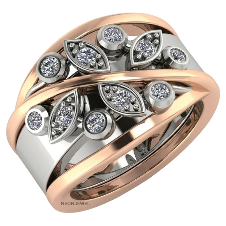 Marquise Leaf Smart Ring Cover | Criss-Cross Vine Ring Enhancer Band | Silver & Gold Smart Ring Protector Jacket | Shimmering Bezel Set Statement Ring Guard