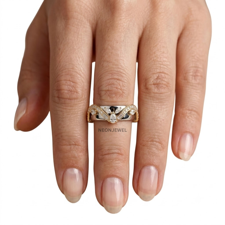 Teardrop Ring Cover • Gold Chevron Smart Ring Enhancer Jacket • Modern Crown Ring Guard