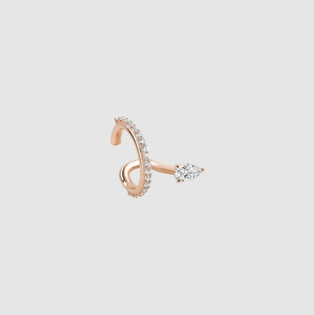 Diamond Ear Cuff 14k Solid Gold Marquise Cut Prong Set Sparkling Lab Grown Diamond Ear Cuff