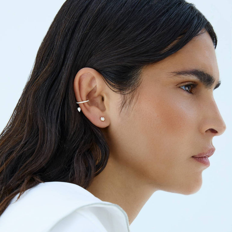 Diamond Ear Cuff 14k Solid Gold Marquise Cut Prong Set Sparkling Lab Grown Diamond Ear Cuff