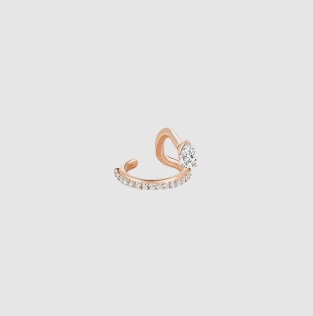Diamond Ear Cuff 14k Solid Gold Marquise Cut Prong Set Sparkling Lab Grown Diamond Ear Cuff