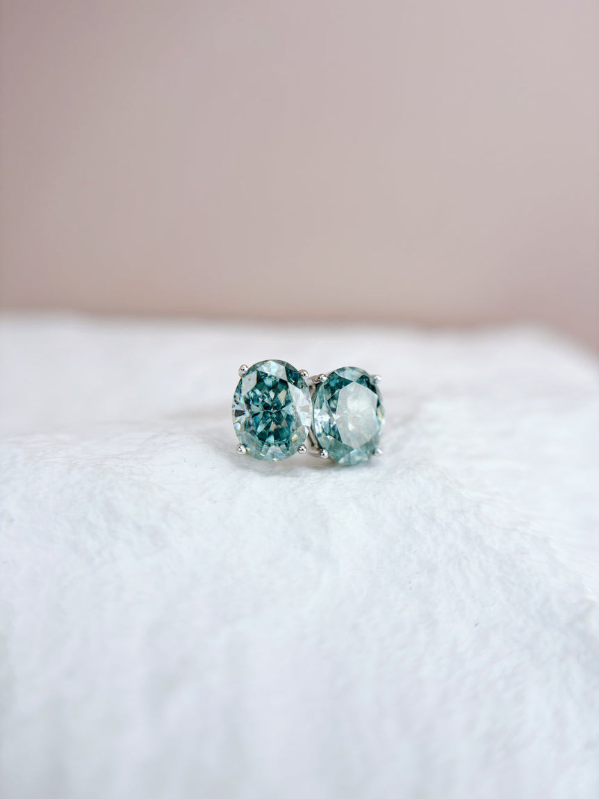 Green Oval Moissanite Earring Green Solitaire Stud Classy Shrew Back Stud Green Oval Stud