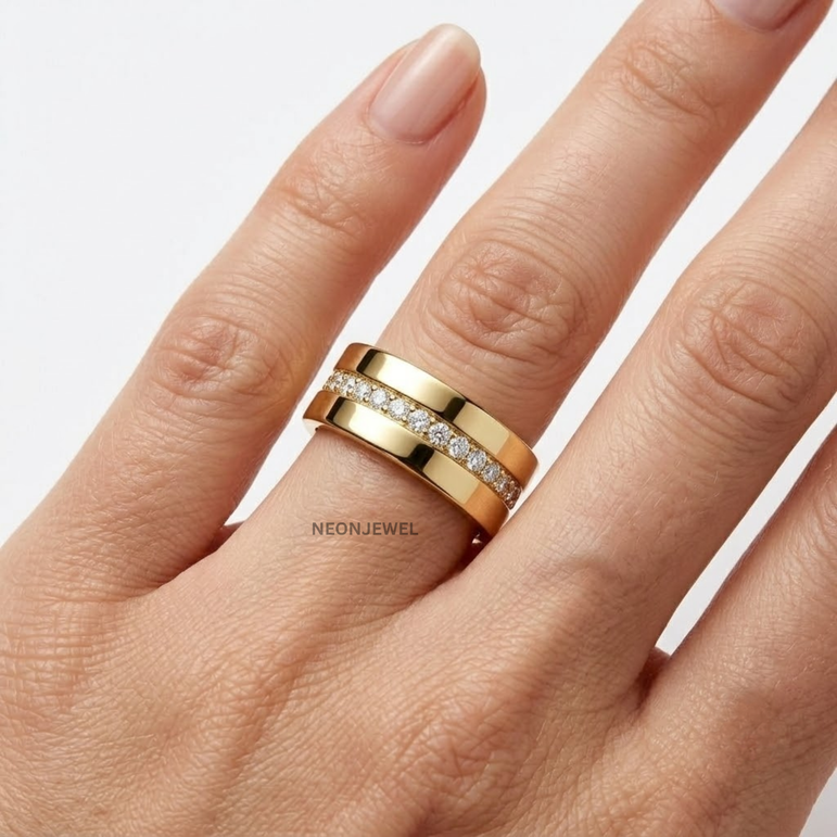 Minimalist Open-Band Oura Ring Cover | Gold Plated Smart Ring Protector with Single Row Crystal Accent