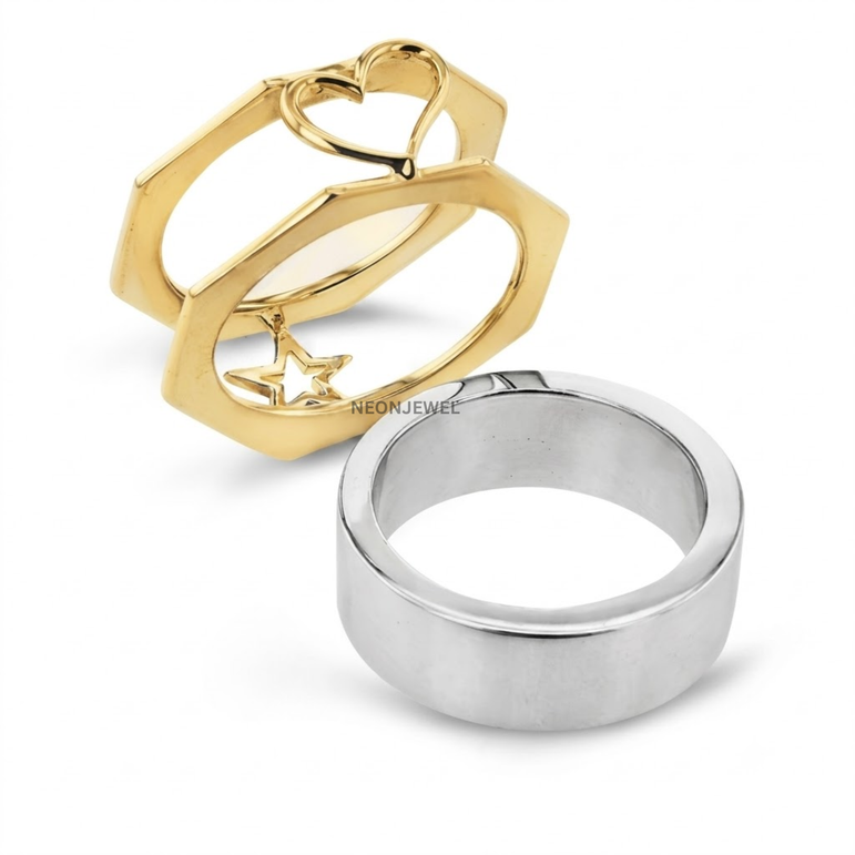 Geometric Smart Ring Cover | Hexagon Outer Frame Smart Ring Protector Jacket | Gold Open Heart Ring Enhancer Band | Minimalist Silver Statement Ring Guard