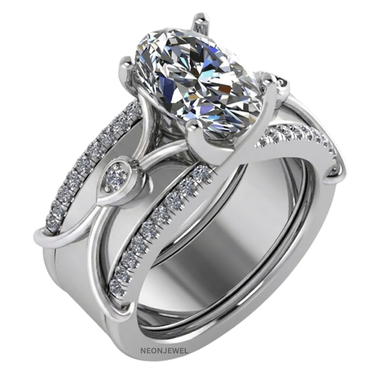 Two-Tone Engagement Ring Cover for Smart Ring | Oval Cut Moissanite Ring Enhancer Band | Silver & Gold Smart Ring Protector Jacket