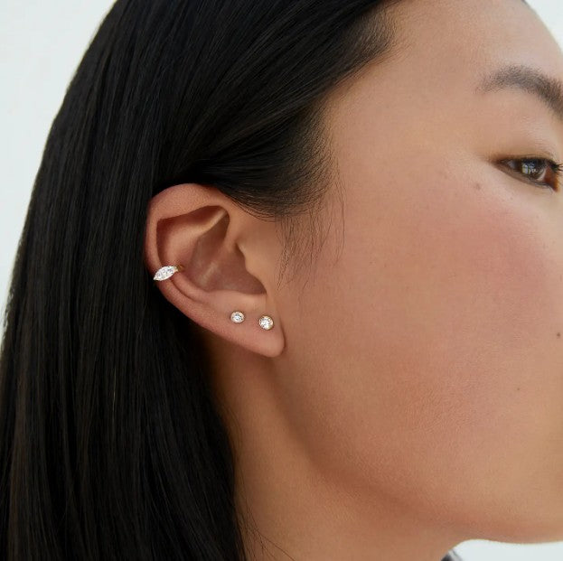 Diamond Ear Cuff 14k Solid Gold Marquise Cut Prong Set Sparkling Lab Grown Diamond Ear Cuff