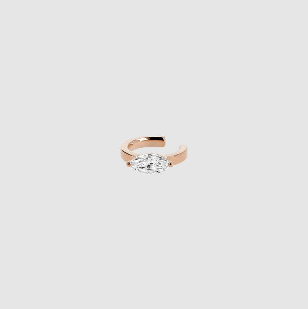 Diamond Ear Cuff 14k Solid Gold Marquise Cut Prong Set Sparkling Lab Grown Diamond Ear Cuff