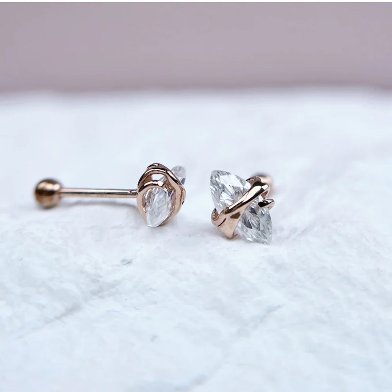 Vintage Style Marquise Moissanite Earring Marquise Diamond Stud 14K Solid Yellow Gold Earring Dainty Stud Earring