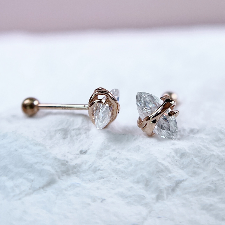 Vintage Style Marquise Moissanite Earring Marquise Diamond Stud 14K Solid Yellow Gold Earring Dainty Stud Earring