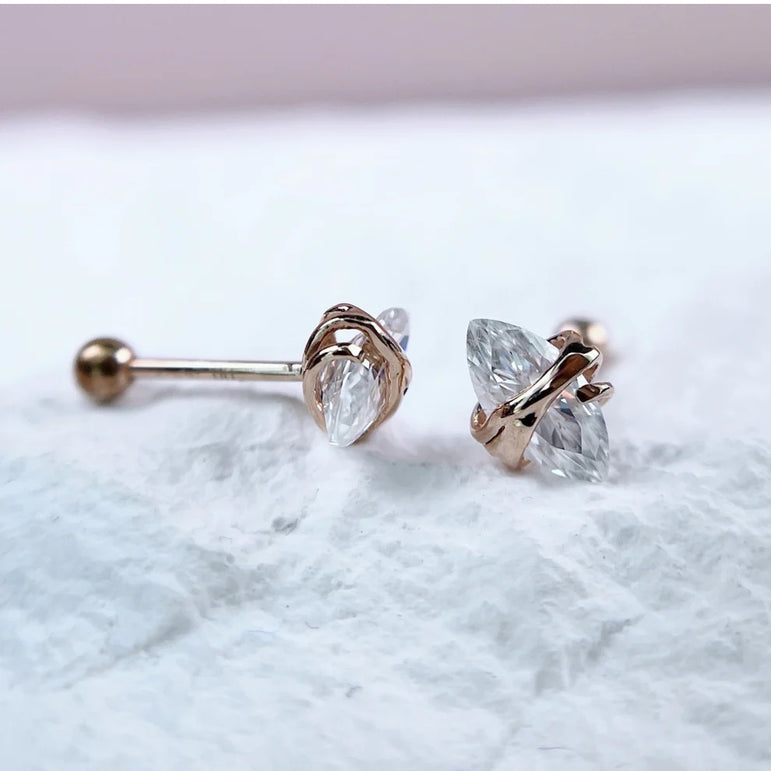 Vintage Style Marquise Moissanite Earring Marquise Diamond Stud 14K Solid Yellow Gold Earring Dainty Stud Earring