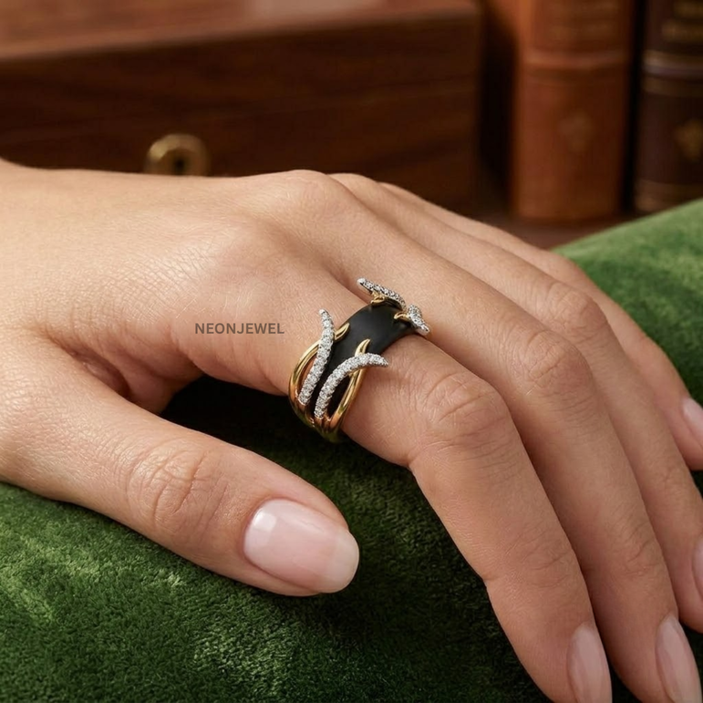 Gothic Claw Ring Enhancer Guard, Intertwined Thorn Smart Ring Jacket, Two-Tone Statement Ring Cover for Smart Rings