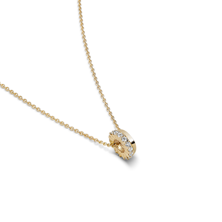 Diamond Bead Charm Necklace Pave Diamond Rondels Pendant Sparkling Lab Grown Diamond Minimalist Everyday Charm Necklace