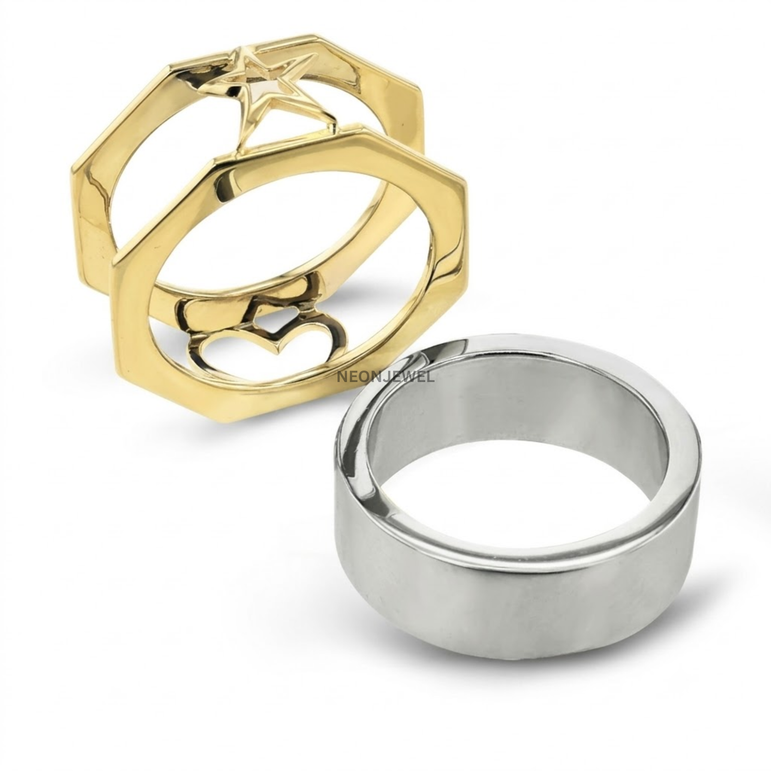Geometric Smart Ring Cover | Hexagon Outer Frame Smart Ring Protector Jacket | Gold Open Heart Ring Enhancer Band | Minimalist Silver Statement Ring Guard