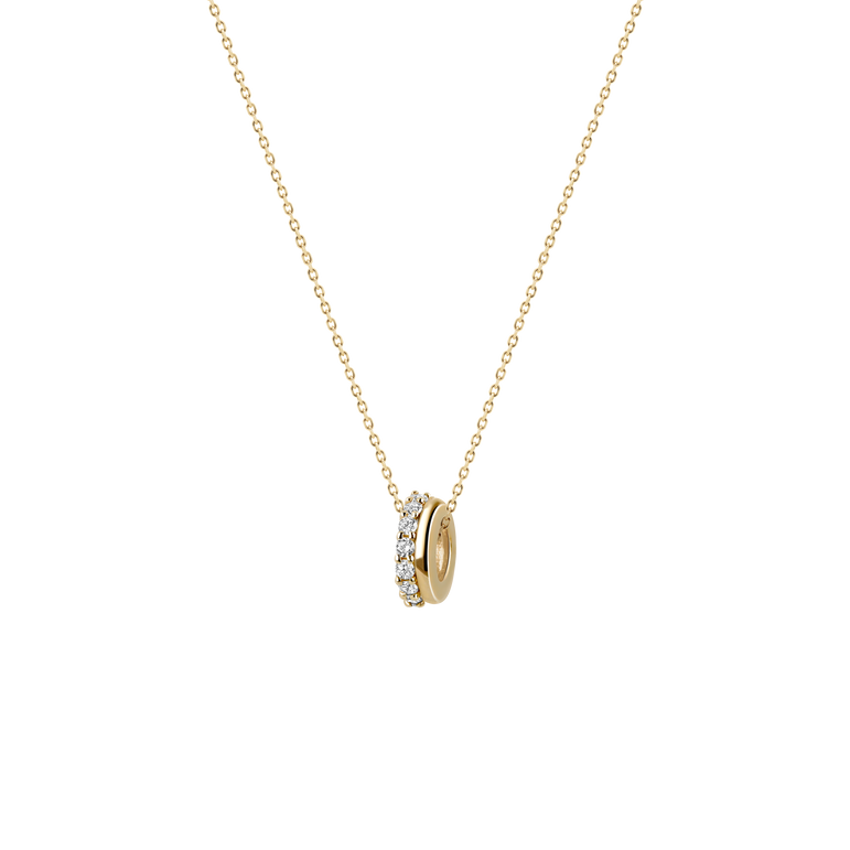 Diamond Bead Charm Necklace Pave Diamond Rondels Pendant Sparkling Lab Grown Diamond Minimalist Everyday Charm Necklace