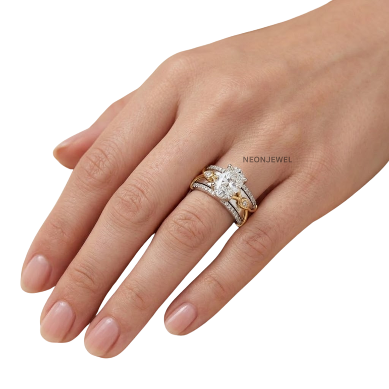 Two-Tone Engagement Ring Cover for Smart Ring | Oval Cut Moissanite Ring Enhancer Band | Silver & Gold Smart Ring Protector Jacket