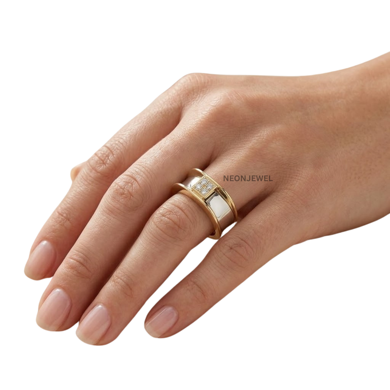 Luxury Soft Square Smart Ring Cover Jacket | Two-Tone Contemporary Ring Enhancer | Elegant Geometric Statement Ring Guard