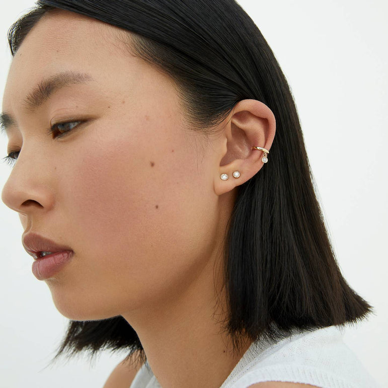 Diamond Drop Ear Cuff 14k Real Solid Gold Round Cut Sparkling Lab Grown Diamond Ear Cuff Dainty Minimalist Everyday Ear Cuff