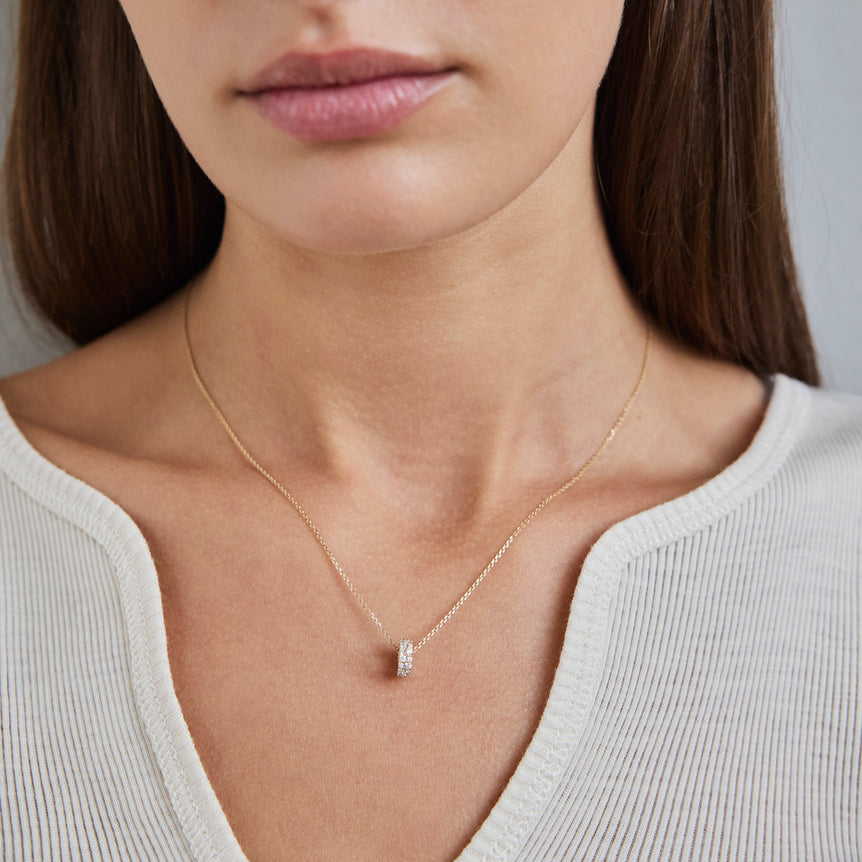 Pave Diamond Rondels Bead Pendant Necklace Sparkling Lab Grown Diamond Minimalist Solitaire Everyday Wear Charm Necklace