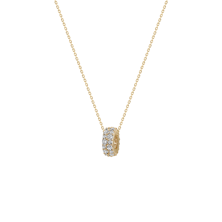 Pave Diamond Rondels Bead Pendant Necklace Sparkling Lab Grown Diamond Minimalist Solitaire Everyday Wear Charm Necklace