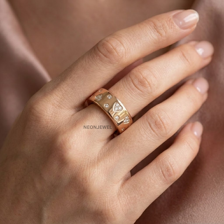 The "Sweetheart" Oura Ring Cover 4, 5 – Satin Gold with Pavé Hearts & Crystals