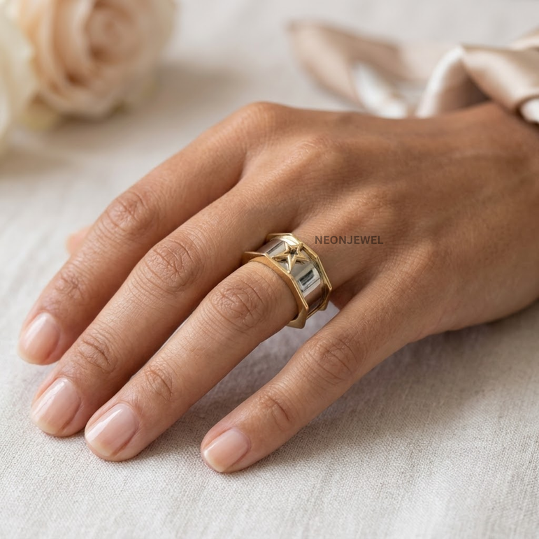 Geometric Smart Ring Cover | Hexagon Outer Frame Smart Ring Protector Jacket | Gold Open Heart Ring Enhancer Band | Minimalist Silver Statement Ring Guard