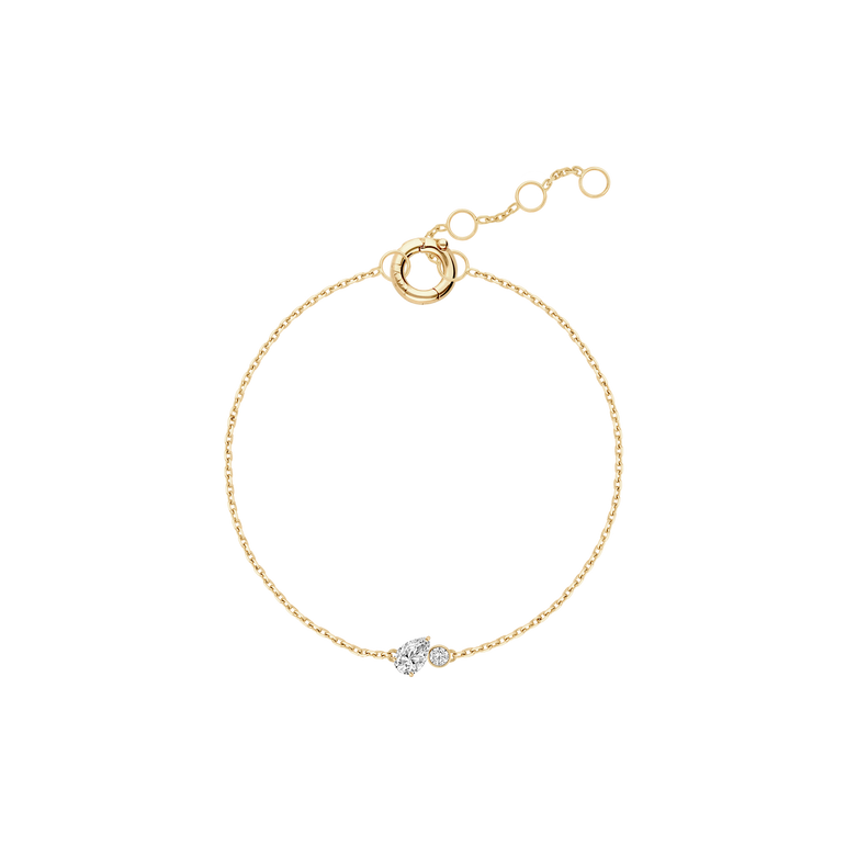 Dainty Diamond Bracelet 14k  Solid Gold Pear And Round Cut Lab Grown Diamond Minimalist Layering Everyday Solitaire Chunky Chain Bracelet