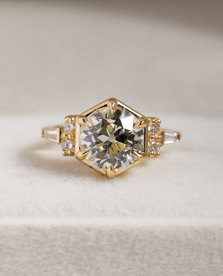 Vintage Style Round Moissanite Engagement Ring 14K Solid Yellow Gold Anniversary Gift Ring