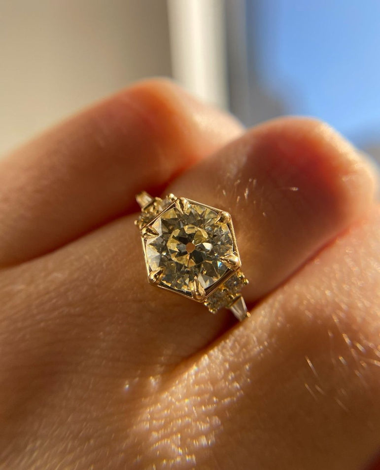 Vintage Style Round Moissanite Engagement Ring 14K Solid Yellow Gold Anniversary Gift Ring