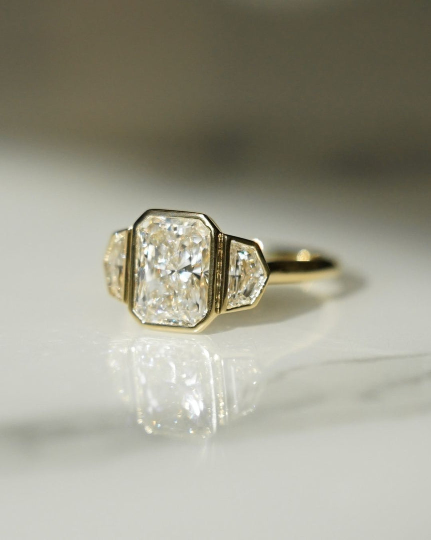 Three Stone Radiant Moissanite Engagement Ring 4 ct Colorless Radiant Cut Ring 14K Gold Promise Ring