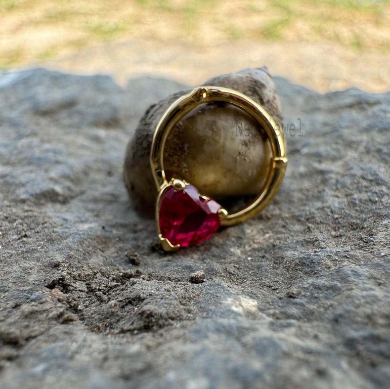 Ruby Heart Diamond Septum Ruby Crystal Helix Jewelry Dainty Love Hoop Earrings Pave Heart Ruby Earrings