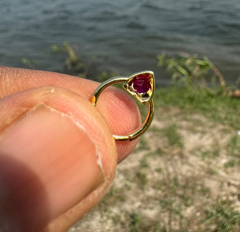 Ruby Heart Diamond Septum Ruby Crystal Helix Jewelry Dainty Love Hoop Earrings Pave Heart Ruby Earrings