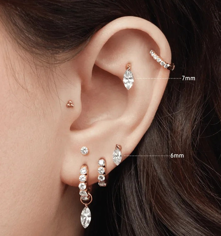 Sabras Floating Marquise Diamond Drape Helix Threaded Stud Piercing