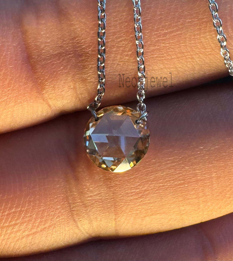 Drill Diamond Necklace Rose Cut Round Diamond Pendant With 14k Gold Dangle Necklace