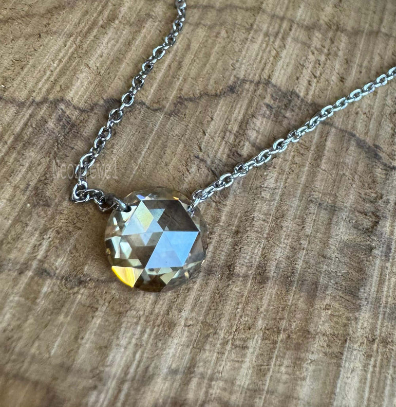Drill Diamond Necklace Rose Cut Round Diamond Pendant With 14k Gold Dangle Necklace