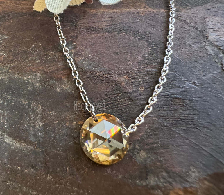 Drill Diamond Necklace Rose Cut Round Diamond Pendant With 14k Gold Dangle Necklace