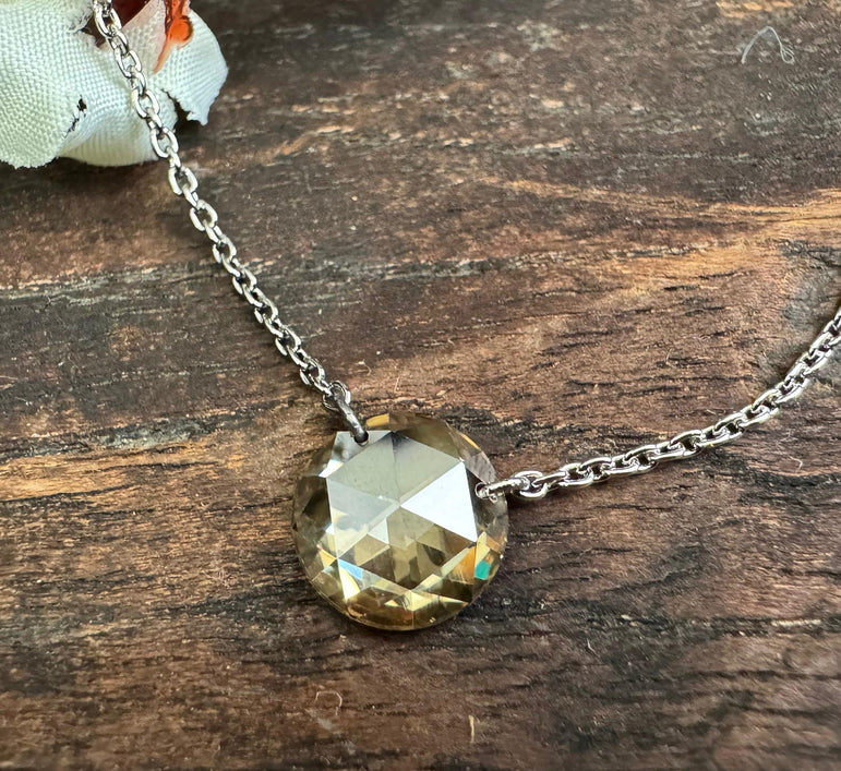 Drill Diamond Necklace Rose Cut Round Diamond Pendant With 14k Gold Dangle Necklace