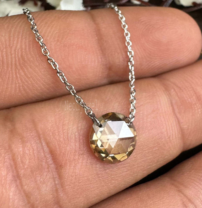 Drill Diamond Necklace Rose Cut Round Diamond Pendant With 14k Gold Dangle Necklace
