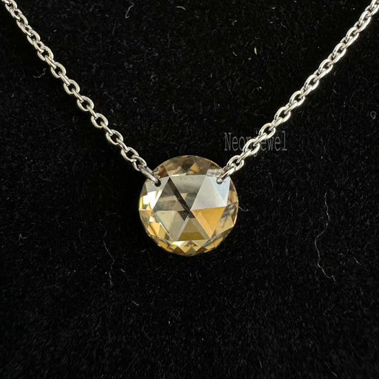 Drill Diamond Necklace Rose Cut Round Diamond Pendant With 14k Gold Dangle Necklace
