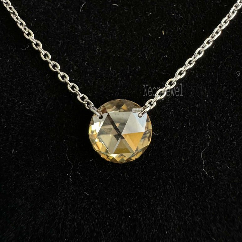 Drill Diamond Necklace Rose Cut Round Diamond Pendant With 14k Gold Dangle Necklace