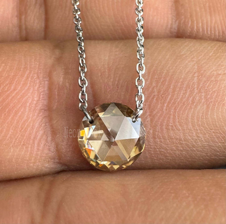 Drill Diamond Necklace Rose Cut Round Diamond Pendant With 14k Gold Dangle Necklace